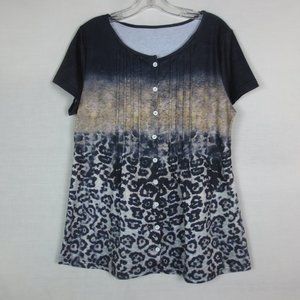 NEW Unlisted Top Black White Leopard Print Ombre Tan Black A-Line Tunic Size M